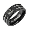 Nova Mens Black Titanium Gravura Latino Maçônico Anel Dentro